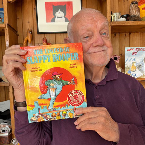 Toni Goffe with Aesop Prize book